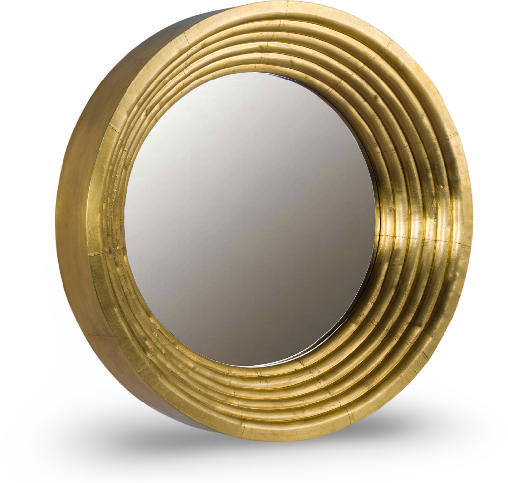 Round Gold Ribbed Frame Mirror