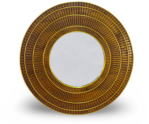 Round Wood and Brass Mirror