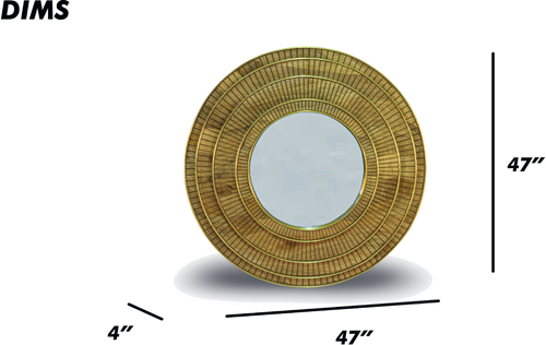 Round Wood and Brass Mirror