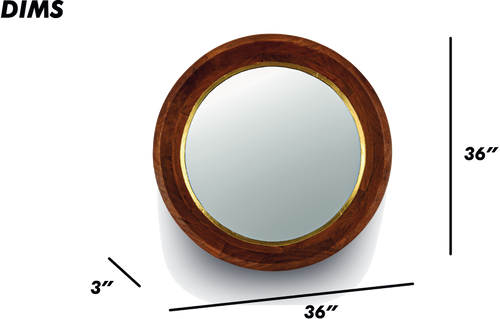 Brown Round Wooden Wall Mirror