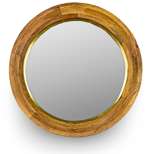 Brown Round Wooden Wall Mirror