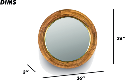 Brown Round Wooden Wall Mirror