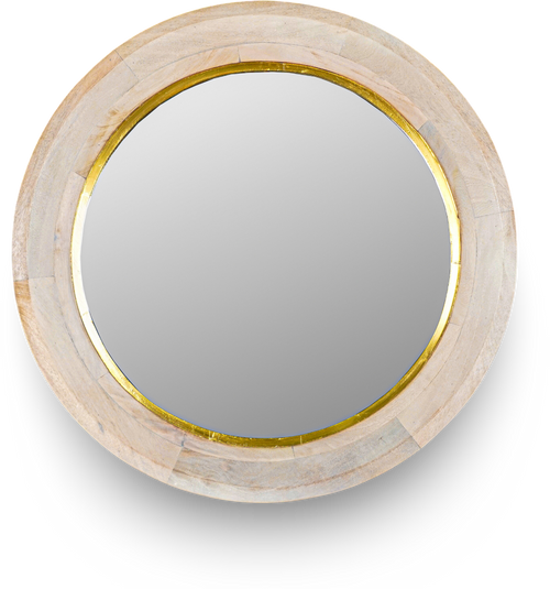 Brown Round Wooden Wall Mirror