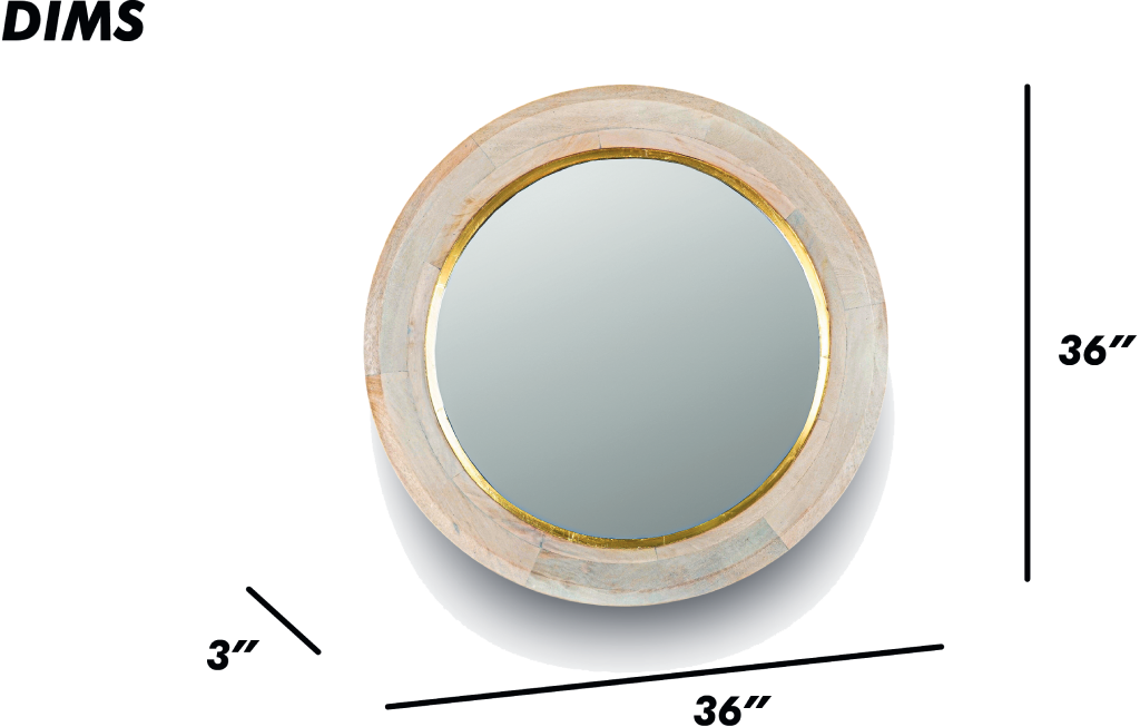 Brown Round Wooden Wall Mirror
