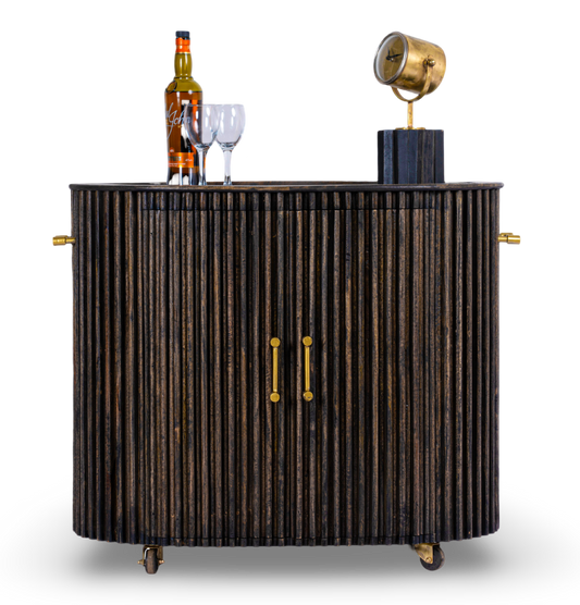 Brushed Grey Fluted Wood Bar Cabinet