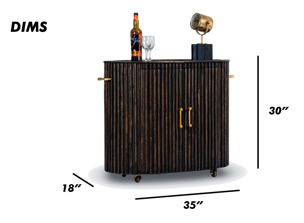 Brushed Grey Fluted Wood Bar Cabinet
