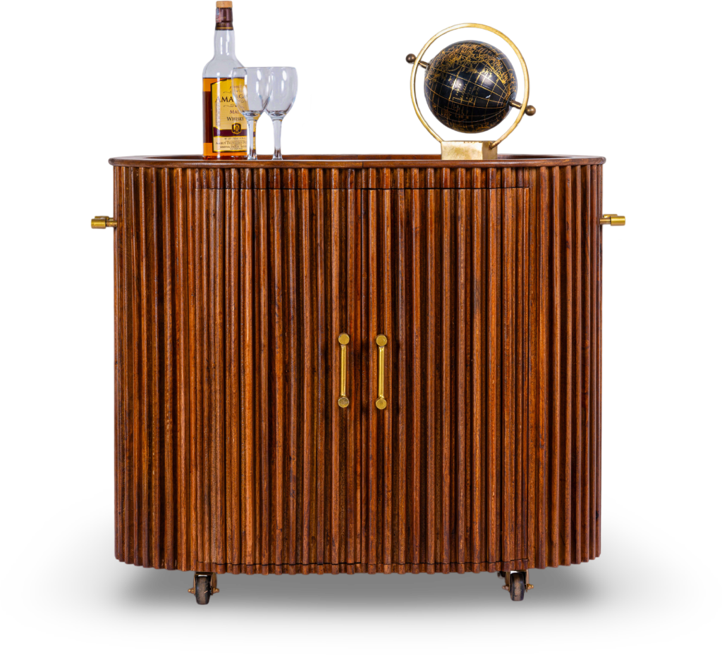 Brown Fluted Wood Bar Cabinet
