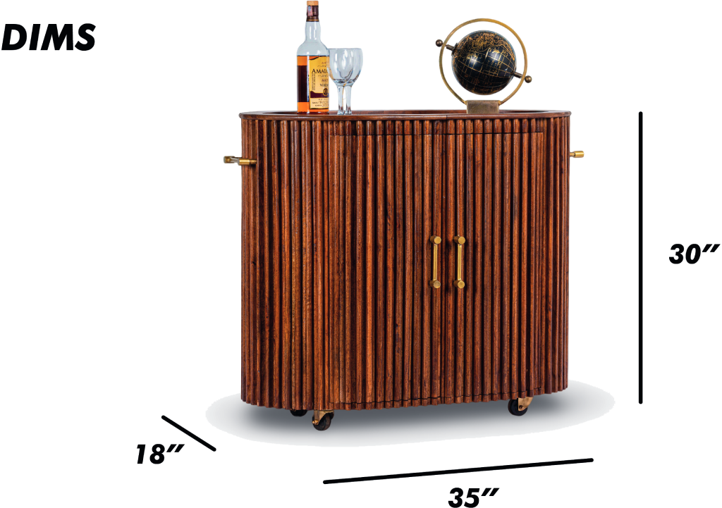Brown Fluted Wood Bar Cabinet