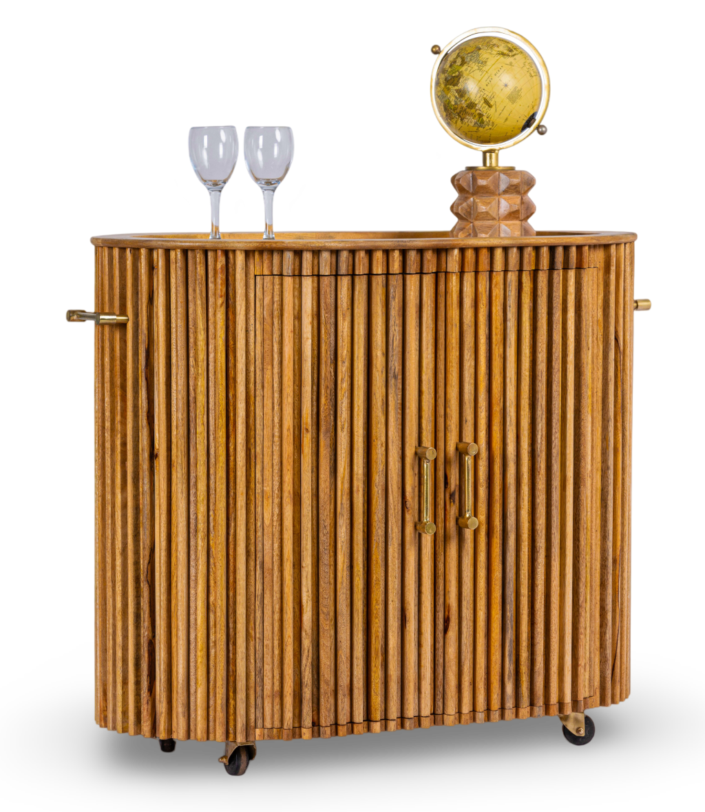 Natural Fluted Wood Bar Cabinet