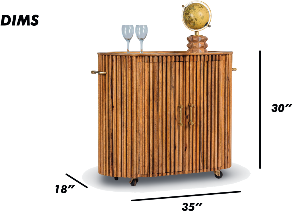 Natural Fluted Wood Bar Cabinet