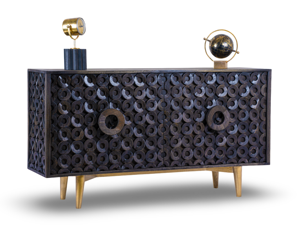 Geometric Ring Patterned Wooden Sideboard