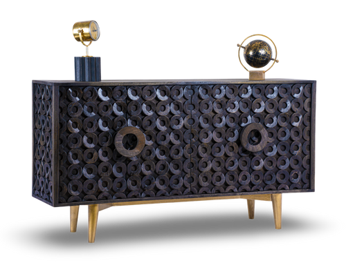 Geometric Ring Patterned Wooden Sideboard