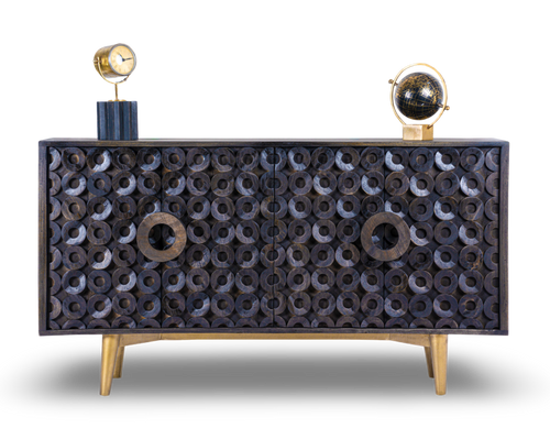 Geometric Ring Patterned Wooden Sideboard