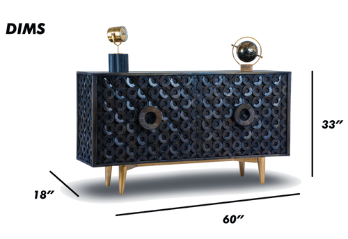 Geometric Ring Patterned Wooden Sideboard
