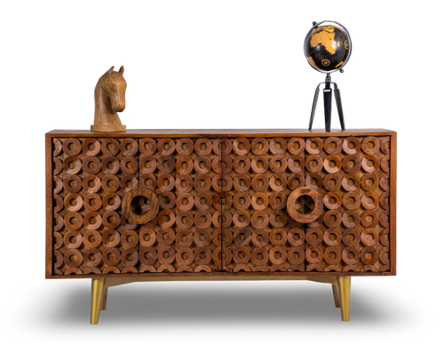Geometric Ring Patterned Wooden Sideboard