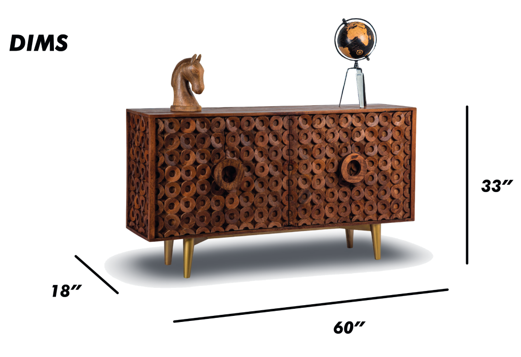 Geometric Ring Patterned Wooden Sideboard