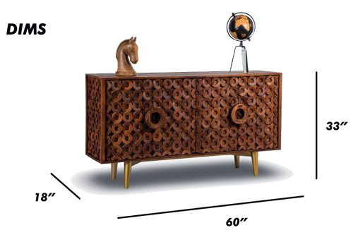 Geometric Ring Patterned Wooden Sideboard