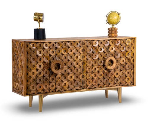 Geometric Ring Patterned Wooden Sideboard