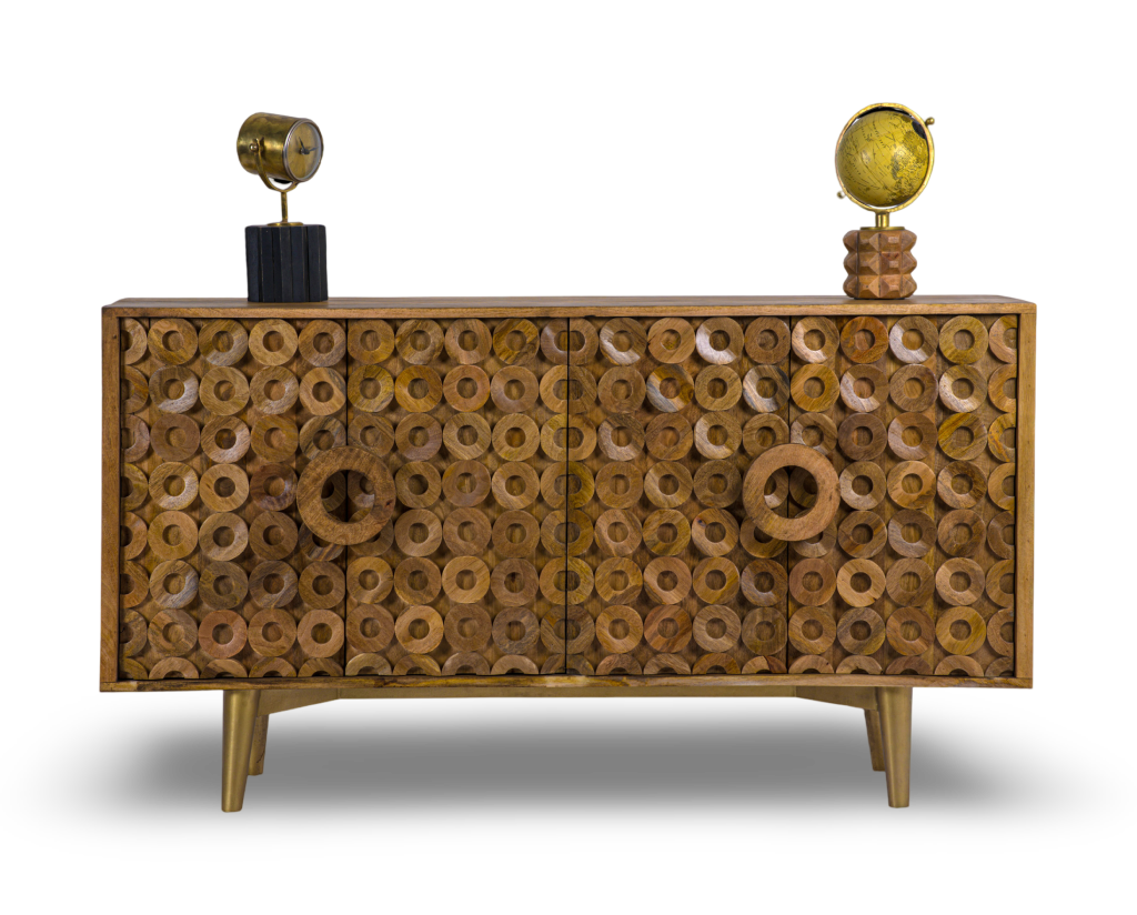 Geometric Ring Patterned Wooden Sideboard