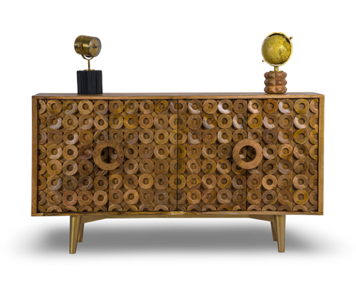 Geometric Ring Patterned Wooden Sideboard