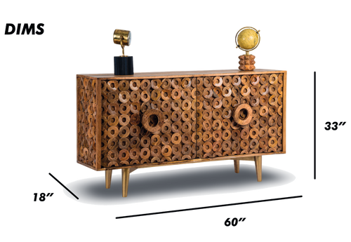 Geometric Ring Patterned Wooden Sideboard