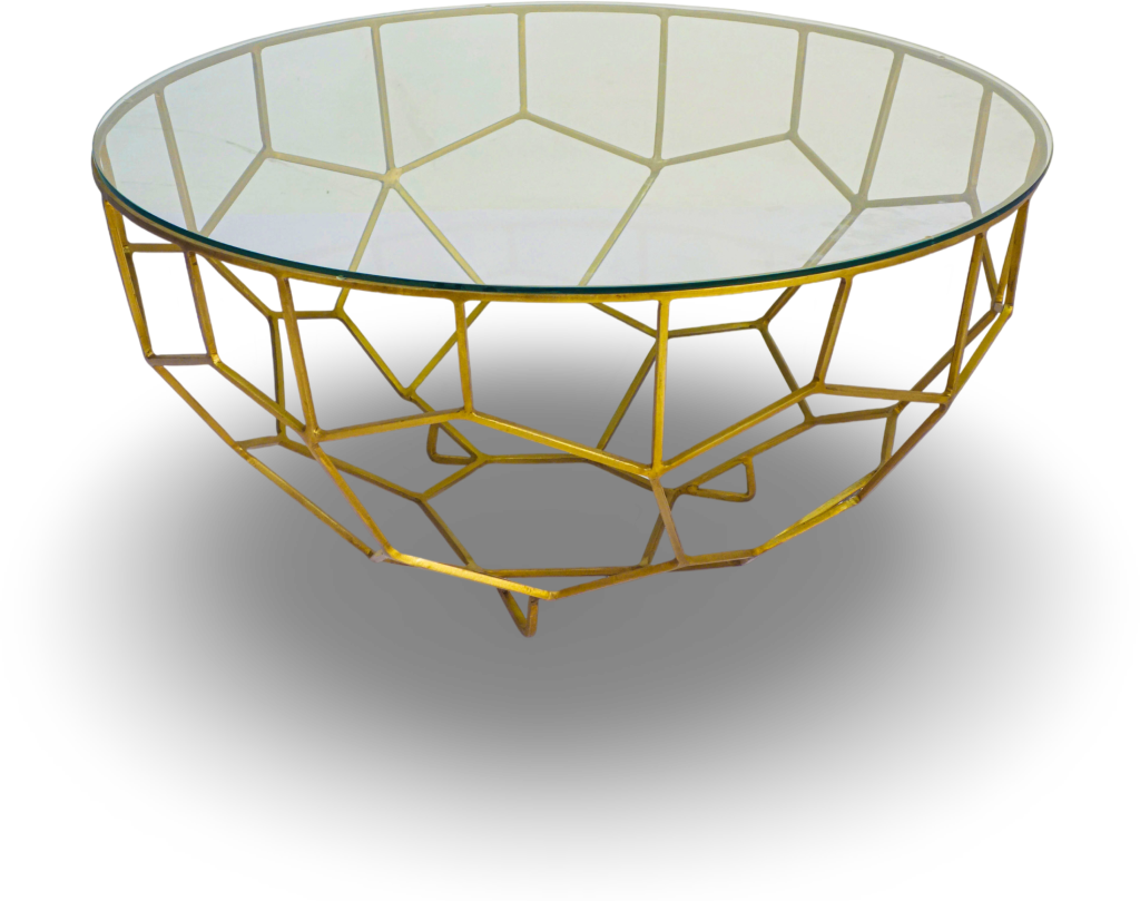 Geometric Metal Coffee Table with Glass Top