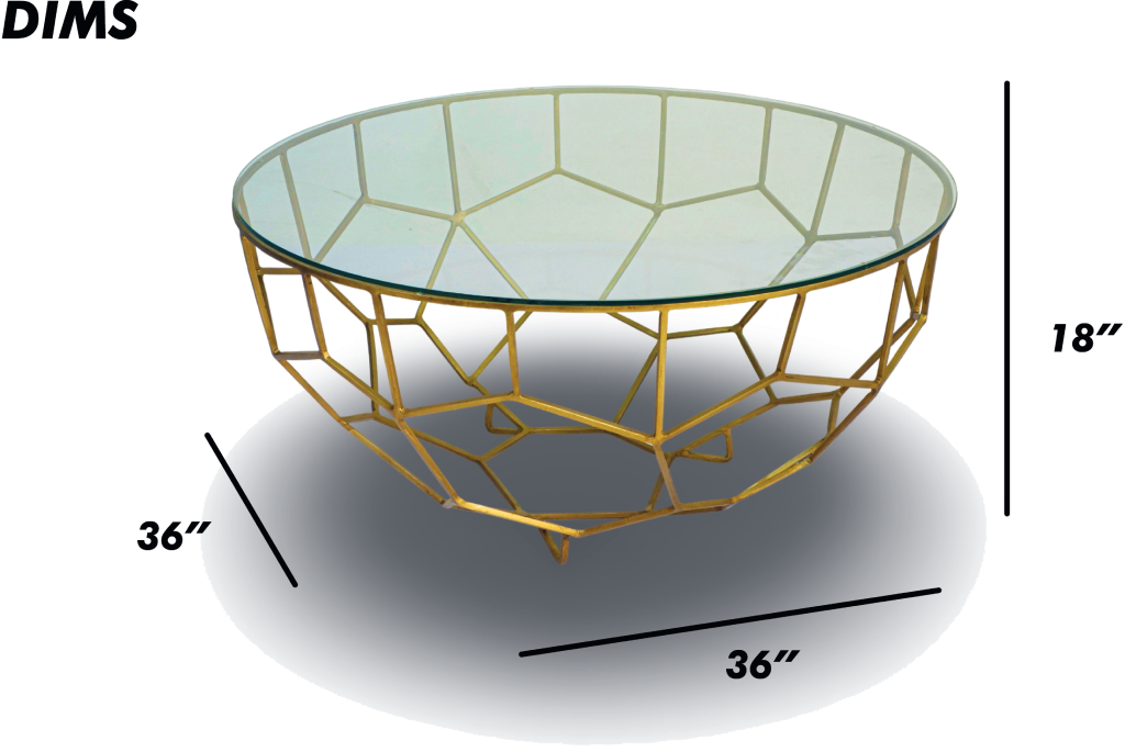 Geometric Metal Coffee Table with Glass Top