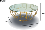 Geometric Metal Coffee Table with Glass Top