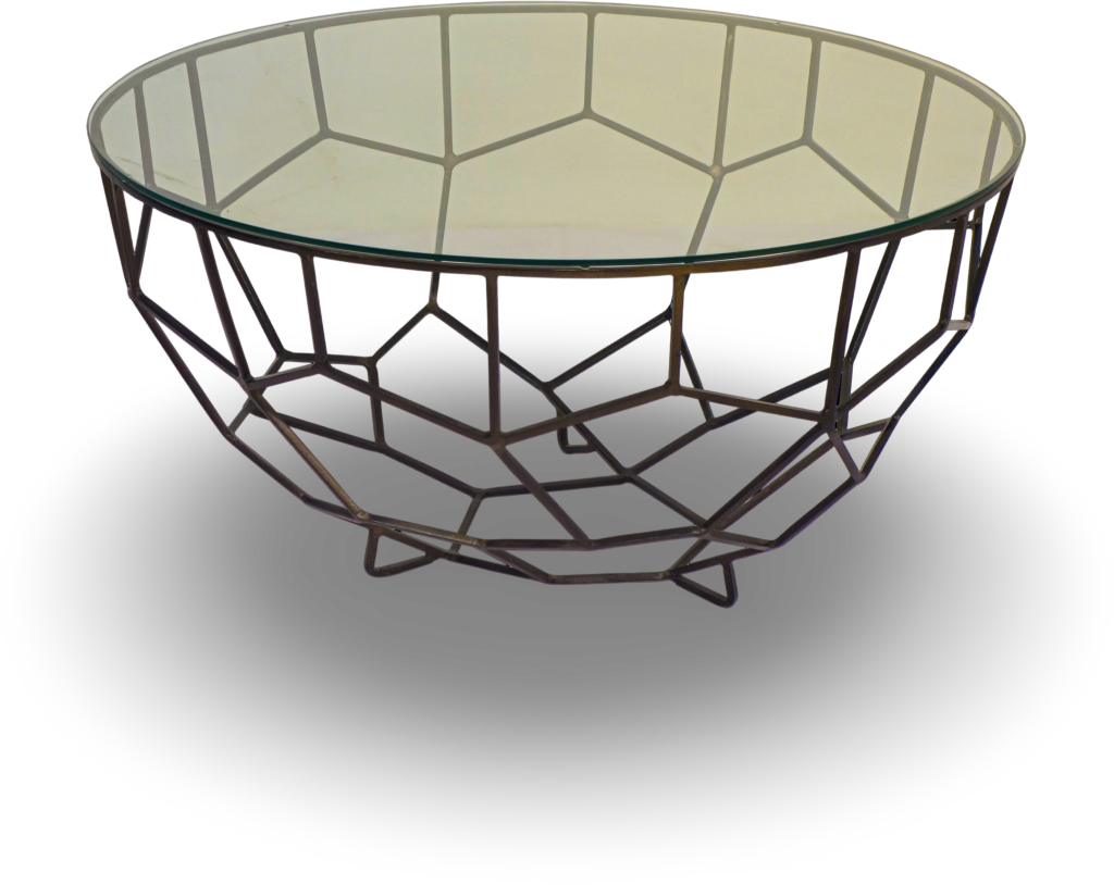 Geometric Metal Coffee Table with Glass Top