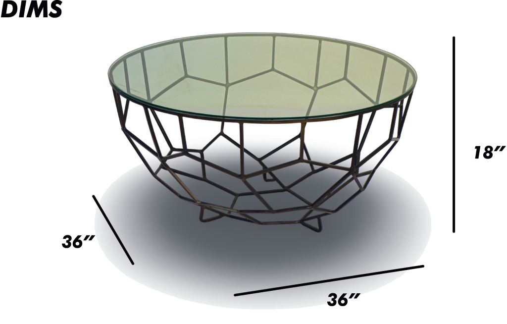 Geometric Metal Coffee Table with Glass Top