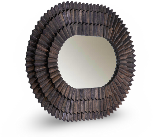 Oval Faceted Wood Frame Mirror