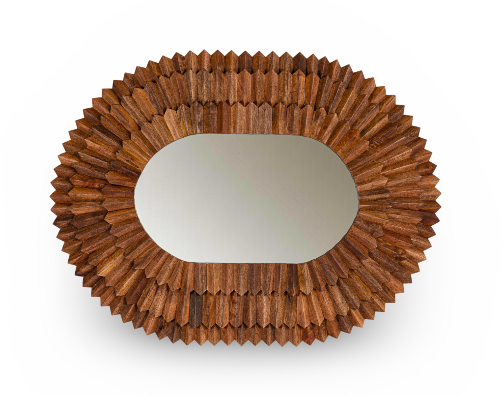 Oval Faceted Wood Frame Mirror