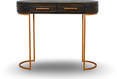 Natural Wood Console Table with Brass Legs