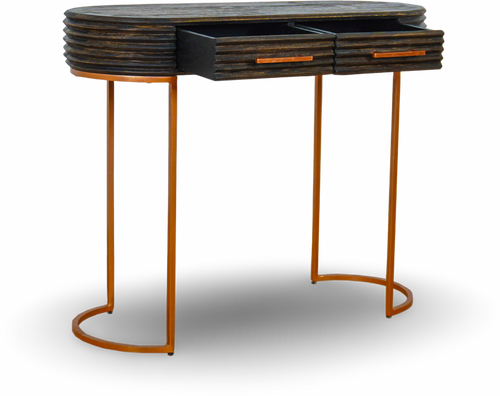Natural Wood Console Table with Brass Legs