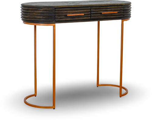Natural Wood Console Table with Brass Legs