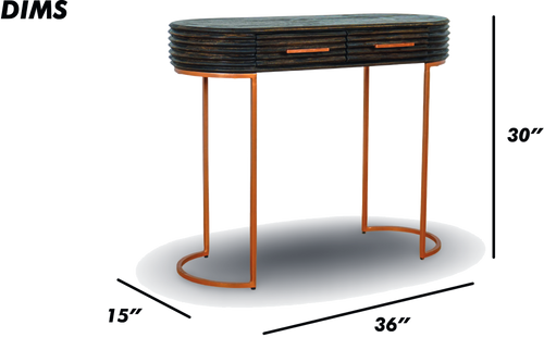 Natural Wood Console Table with Brass Legs