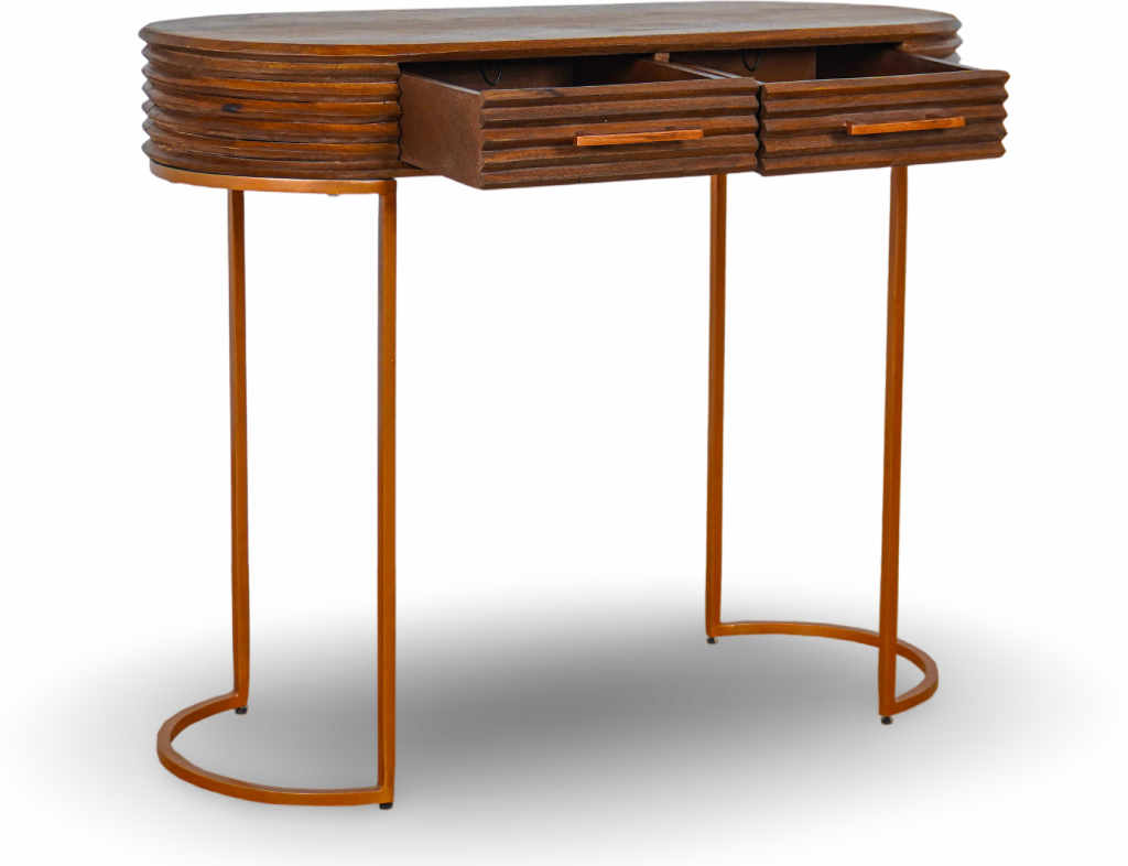 Natural Wood Console Table with Brass Legs