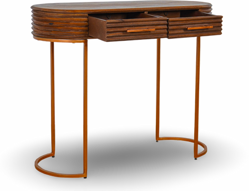 Natural Wood Console Table with Brass Legs