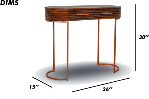 Natural Wood Console Table with Brass Legs