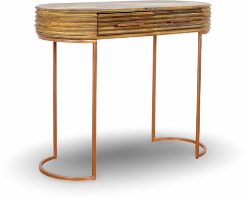 Natural Wood Console Table with Brass Legs