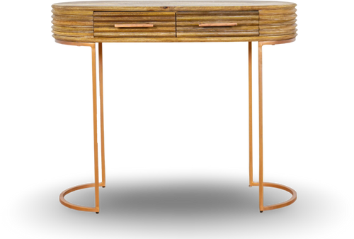 Natural Wood Console Table with Brass Legs