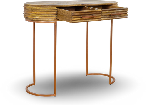 Natural Wood Console Table with Brass Legs
