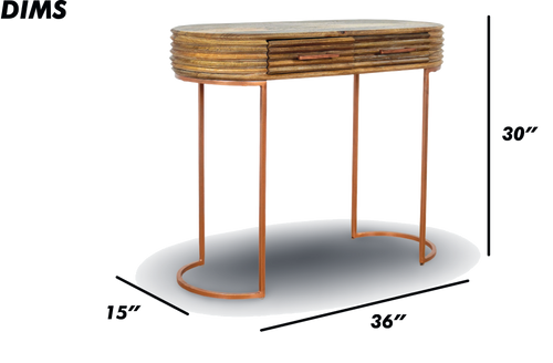 Natural Wood Console Table with Brass Legs