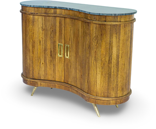 Curved Wooden Bar Cabinet with Marble Top