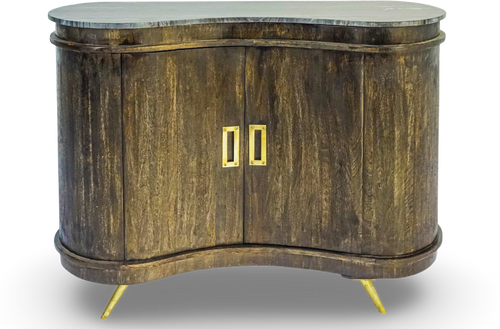 Curved Wooden Bar Cabinet with Marble Top