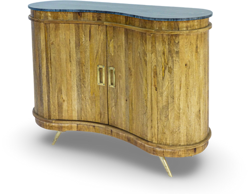Curved Wooden Bar Cabinet with Marble Top
