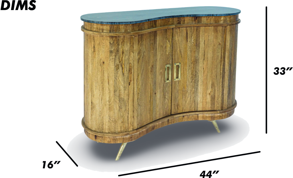 Curved Wooden Bar Cabinet with Marble Top