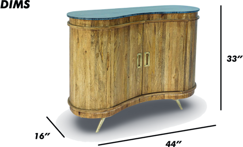Curved Wooden Bar Cabinet with Marble Top