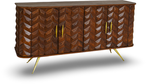 Mid-Century Chevron Wood Sideboard