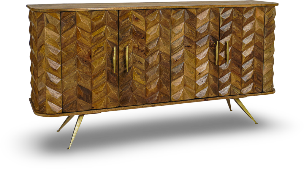 Mid-Century Chevron Wood Sideboard
